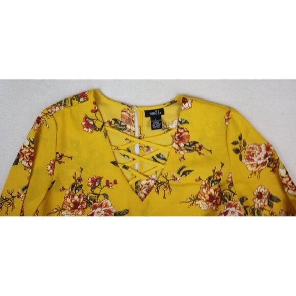 RUE21 - WOMEN'S YELLOW FLORAL PRINT LONG SLEEVE TOP - SIZE S - Picture 3 of 7